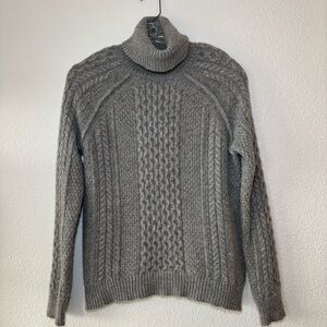 Vince Women's Merino Wool Alpaca Blend Turtleneck Sweater Small Gray Cable Knit